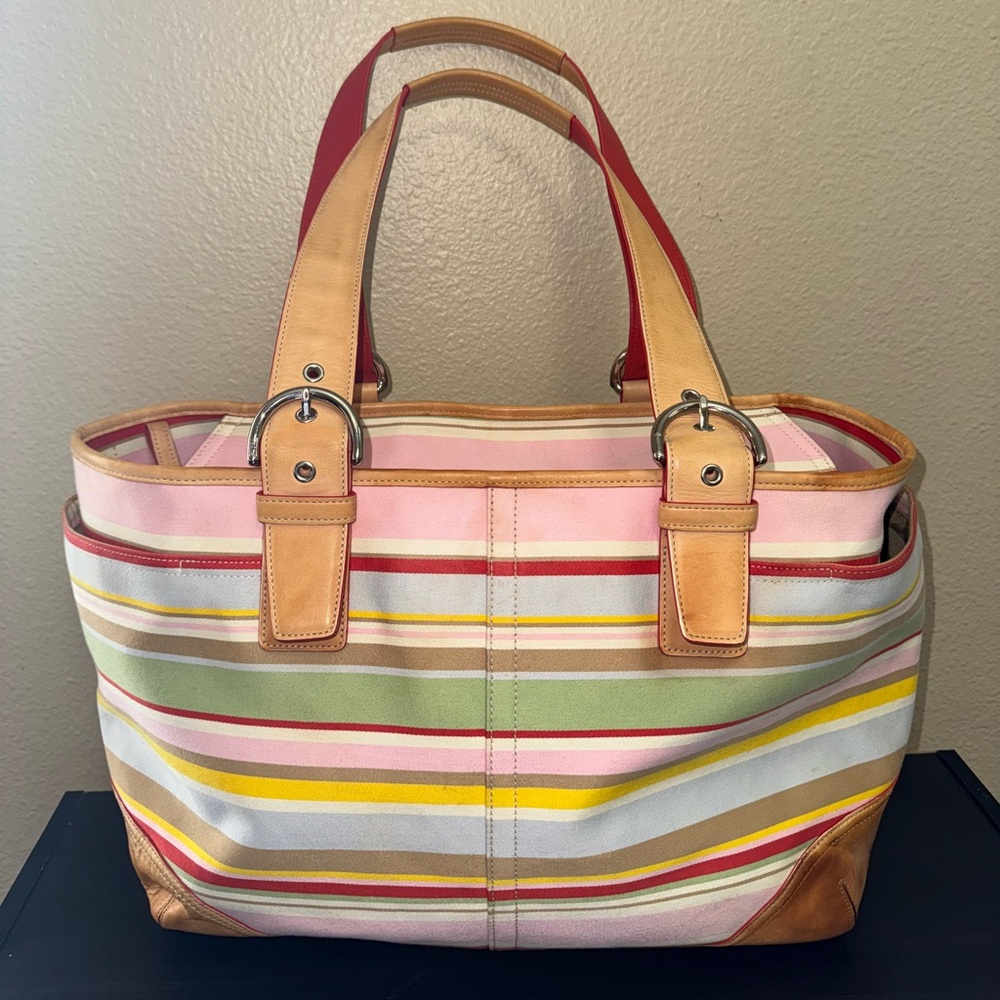Coach Hampton Pastel Striped Multicolor Tote Bag